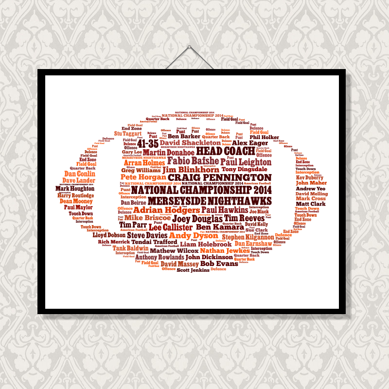 American Football Word Cloud Word Art Unique Gifts Wonder of Words