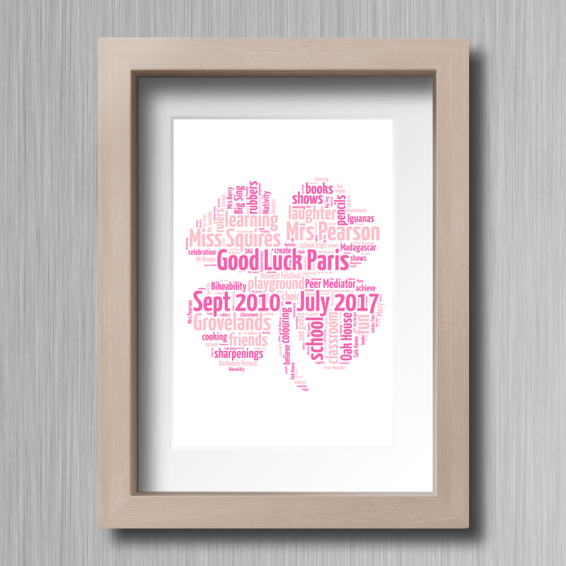 Personalised four leaf clover picture Lucky four leaf clover word cloud print 